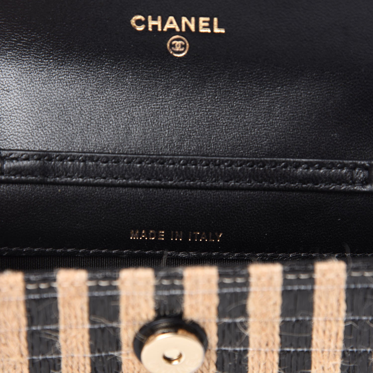 Chanel Raffia Jute Striped Belt Bag Black Beige 9 of 11