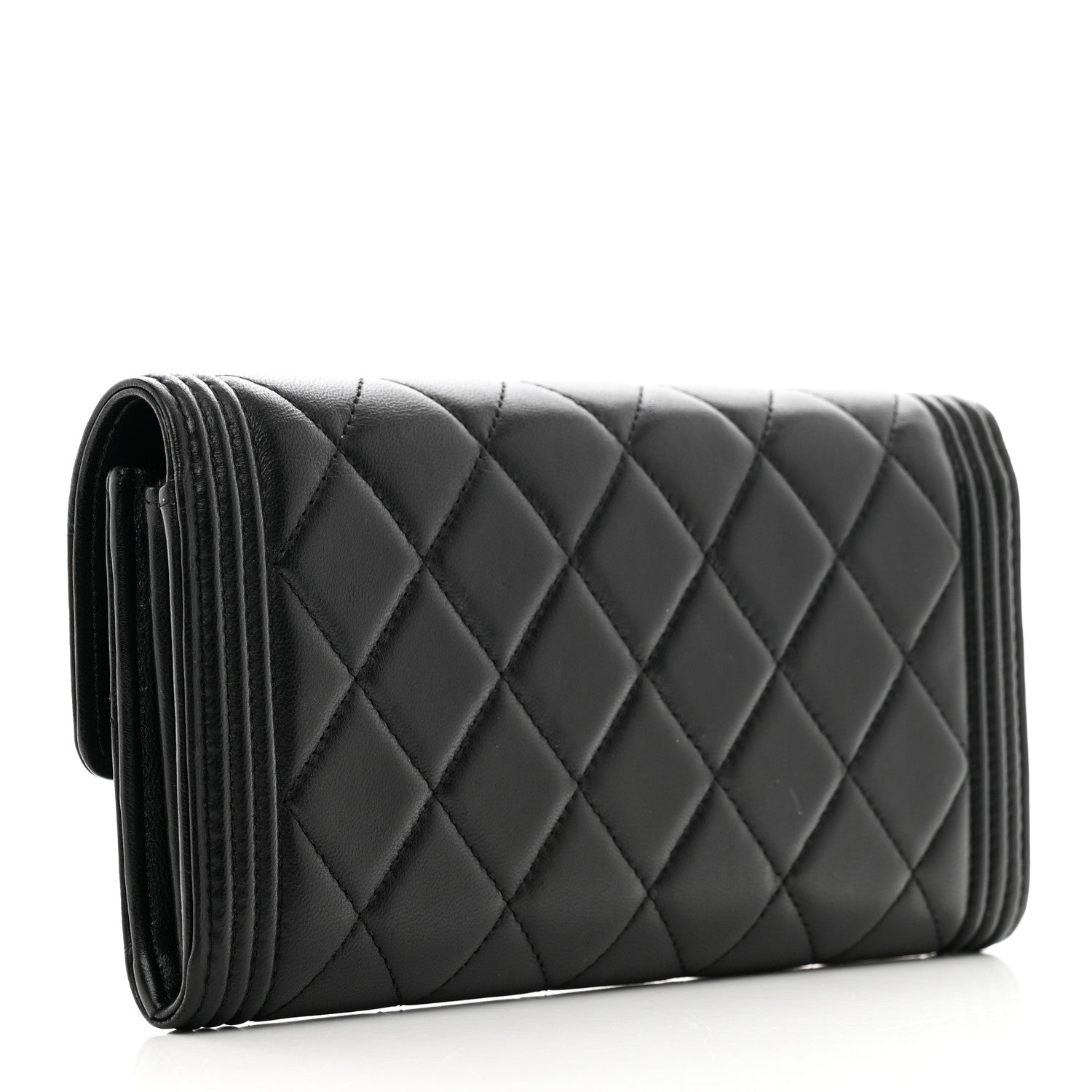 Chanel Lambskin Quilted Boy Large Gusset Flap Wallet Black 3 of 11