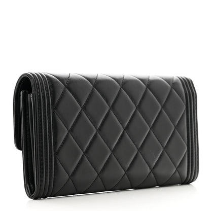 Chanel Lambskin Quilted Boy Large Gusset Flap Wallet Black 3 of 11