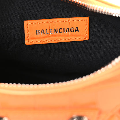 Balenciaga Extra Supple Calfskin Crocodile Embossed Le Cagole Shoulder Bag XS Pop Orange 7 of 11
