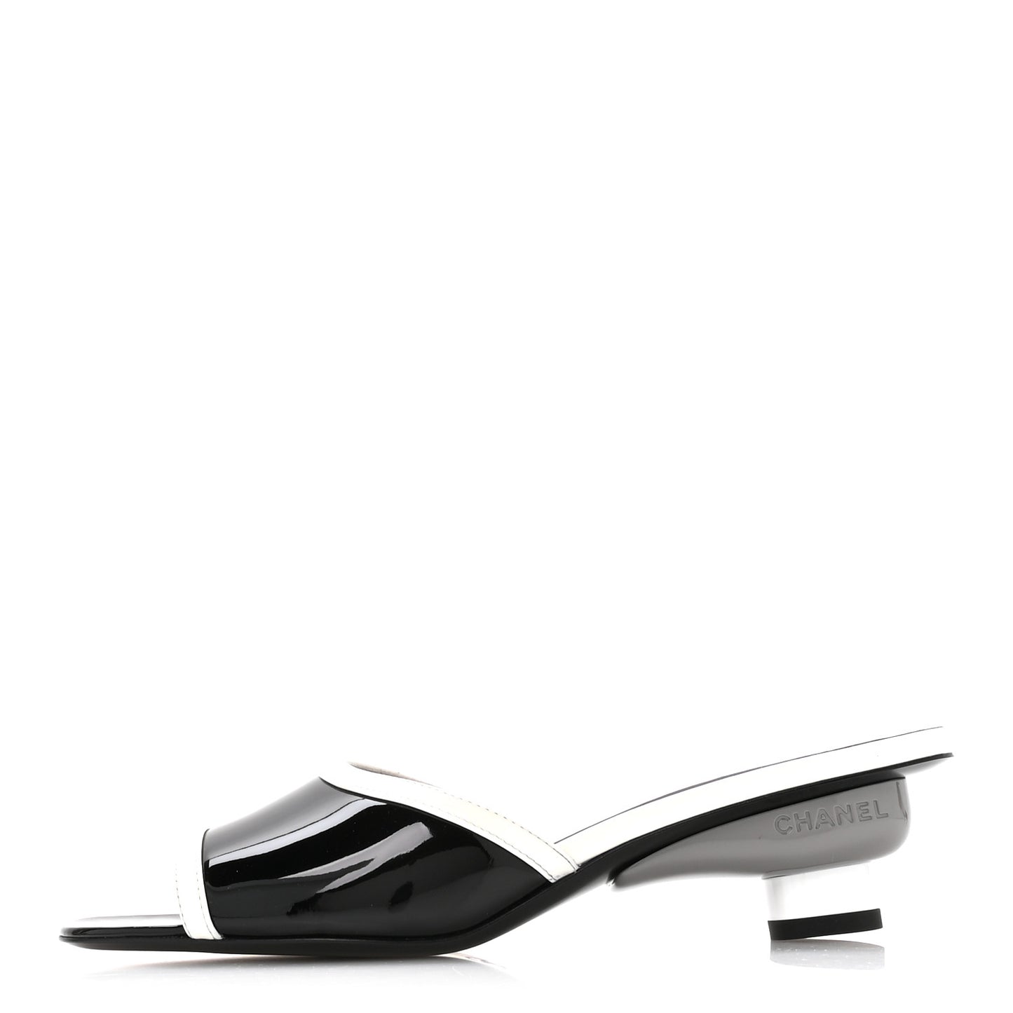 Patent Calfskin Mules 39 Black White
