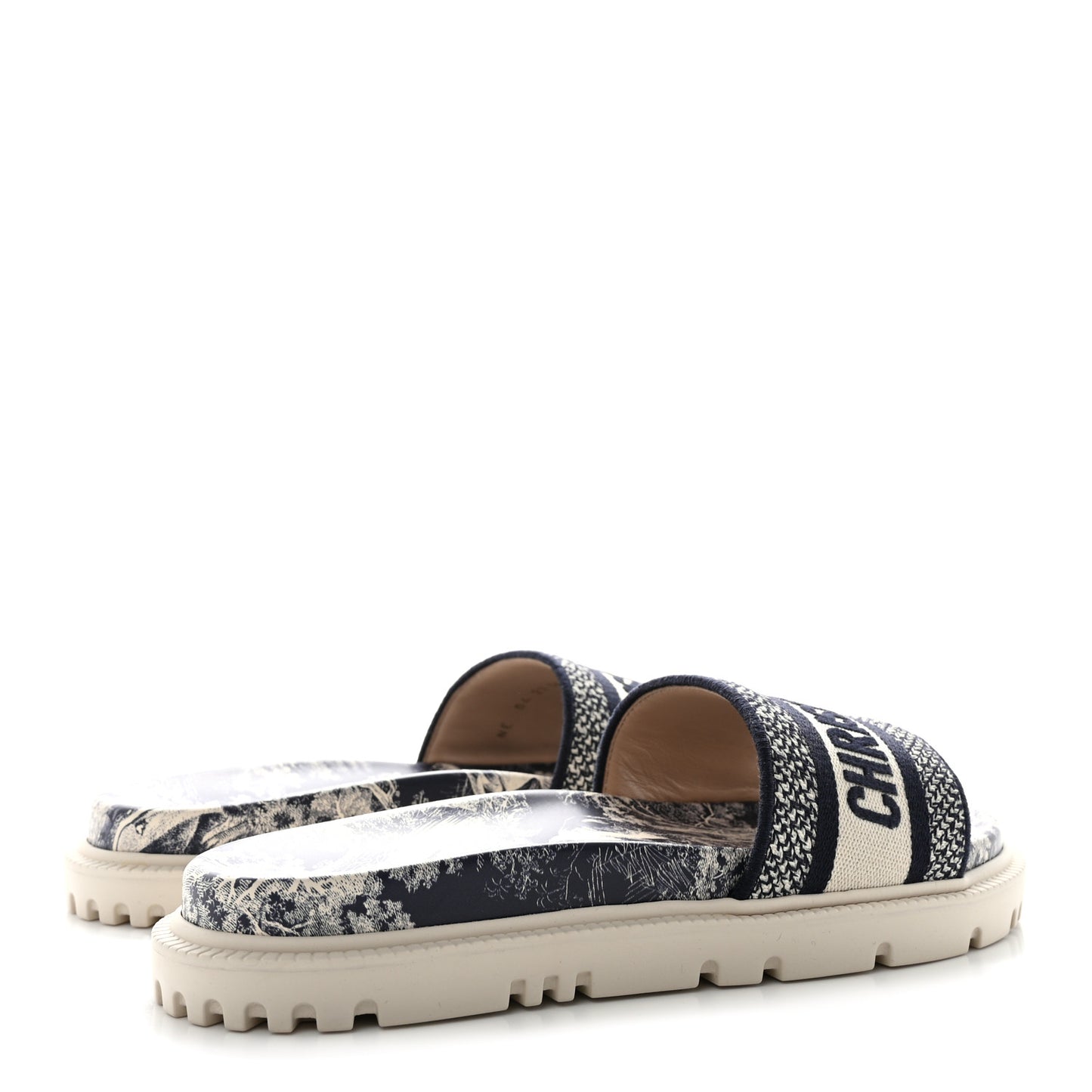 Canvas Toile de Jouy Embroidered Dway 10mm Slide Sandals 38.5 Deep Blue