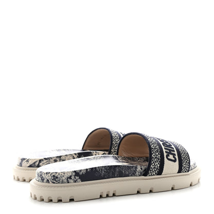 Christian Dior Canvas Toile de Jouy Embroidered Dway 10mm Slide Sandals 38.5 Deep Blue 4 of 9