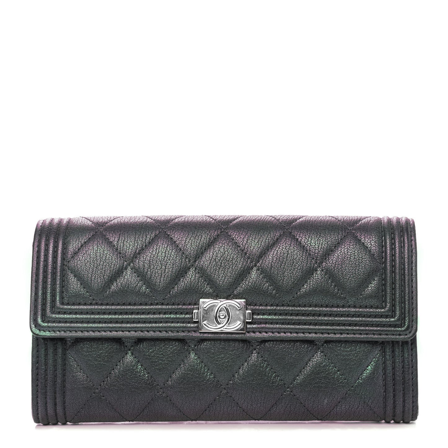 Iridescent Goatskin Quilted Boy Flap Wallet Black