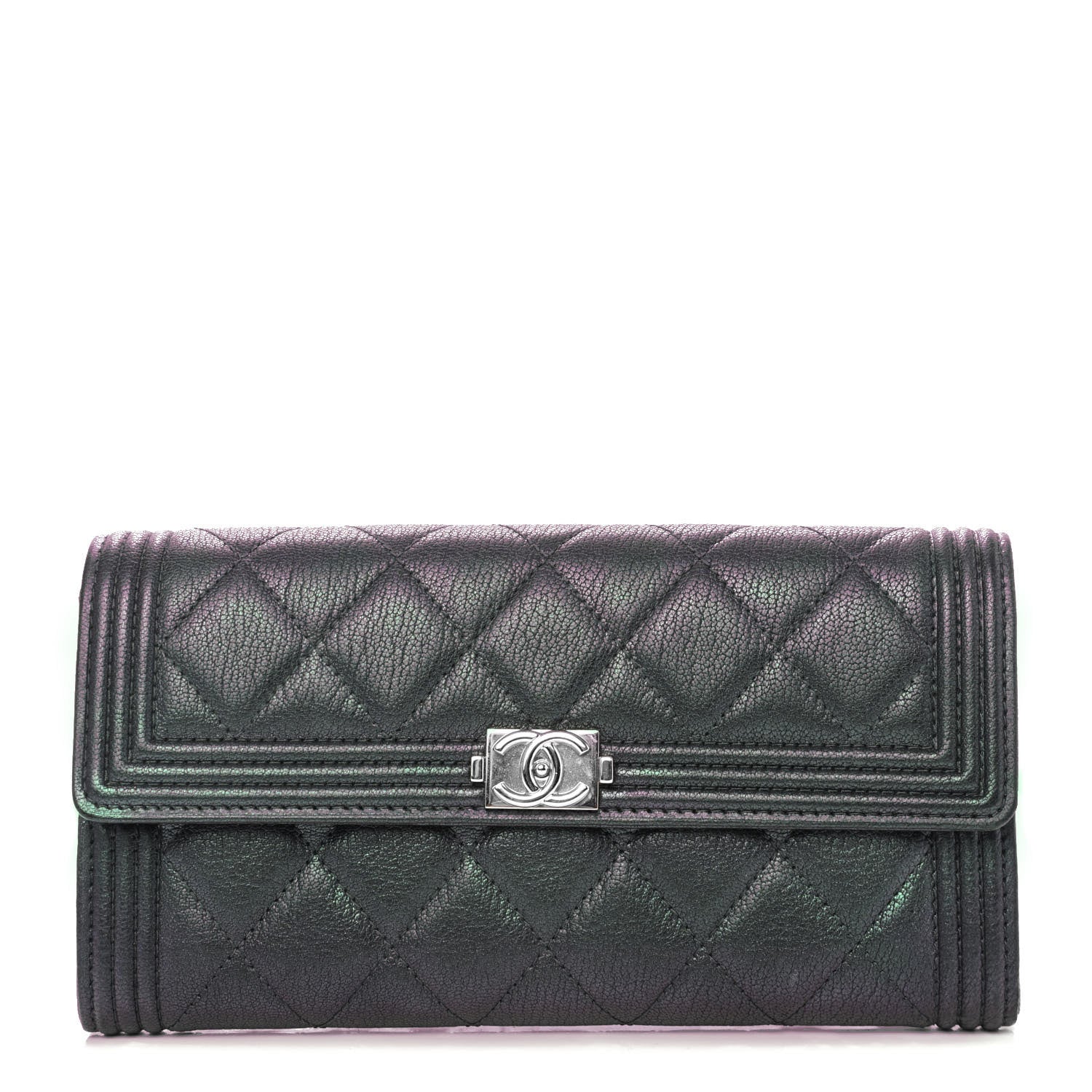 Chanel Iridescent Goatskin Quilted Boy Flap Wallet Black 1 of 4