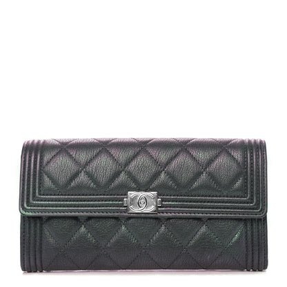 Chanel Iridescent Goatskin Quilted Boy Flap Wallet Black 1 of 4