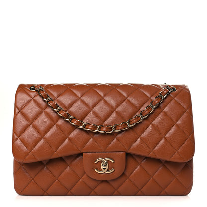 Chanel Caviar Quilted Jumbo Double Flap Light Brown 1 of 9