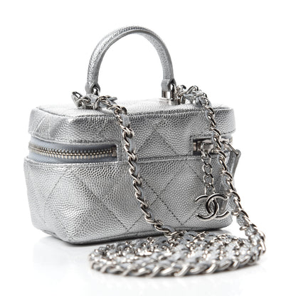 Chanel Metallic Caviar Quilted Mini Top Handle Vanity With Chain Silver 3 of 11