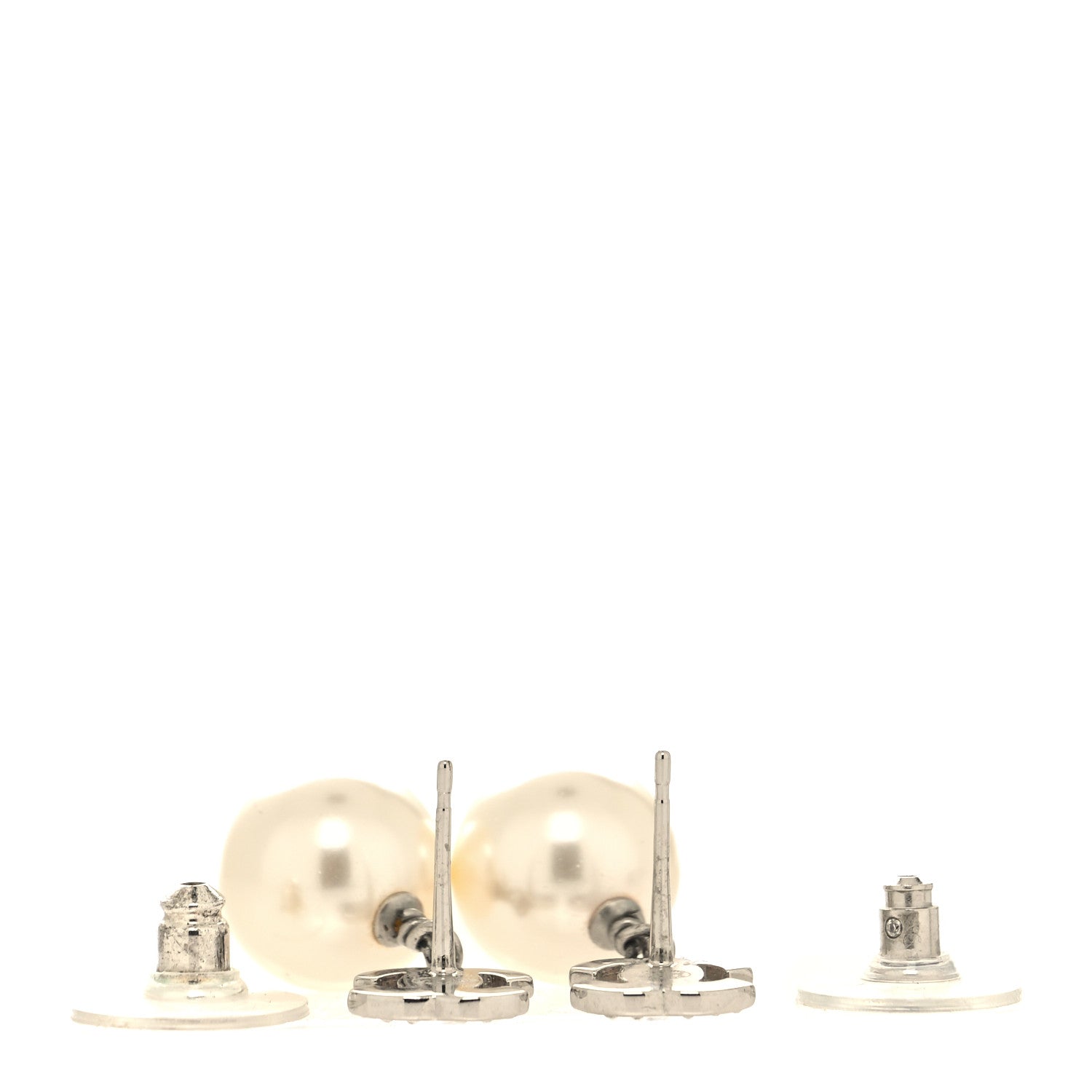 Chanel Crystal Pearl CC Drop Earrings Silver Pearly White 3 of 4