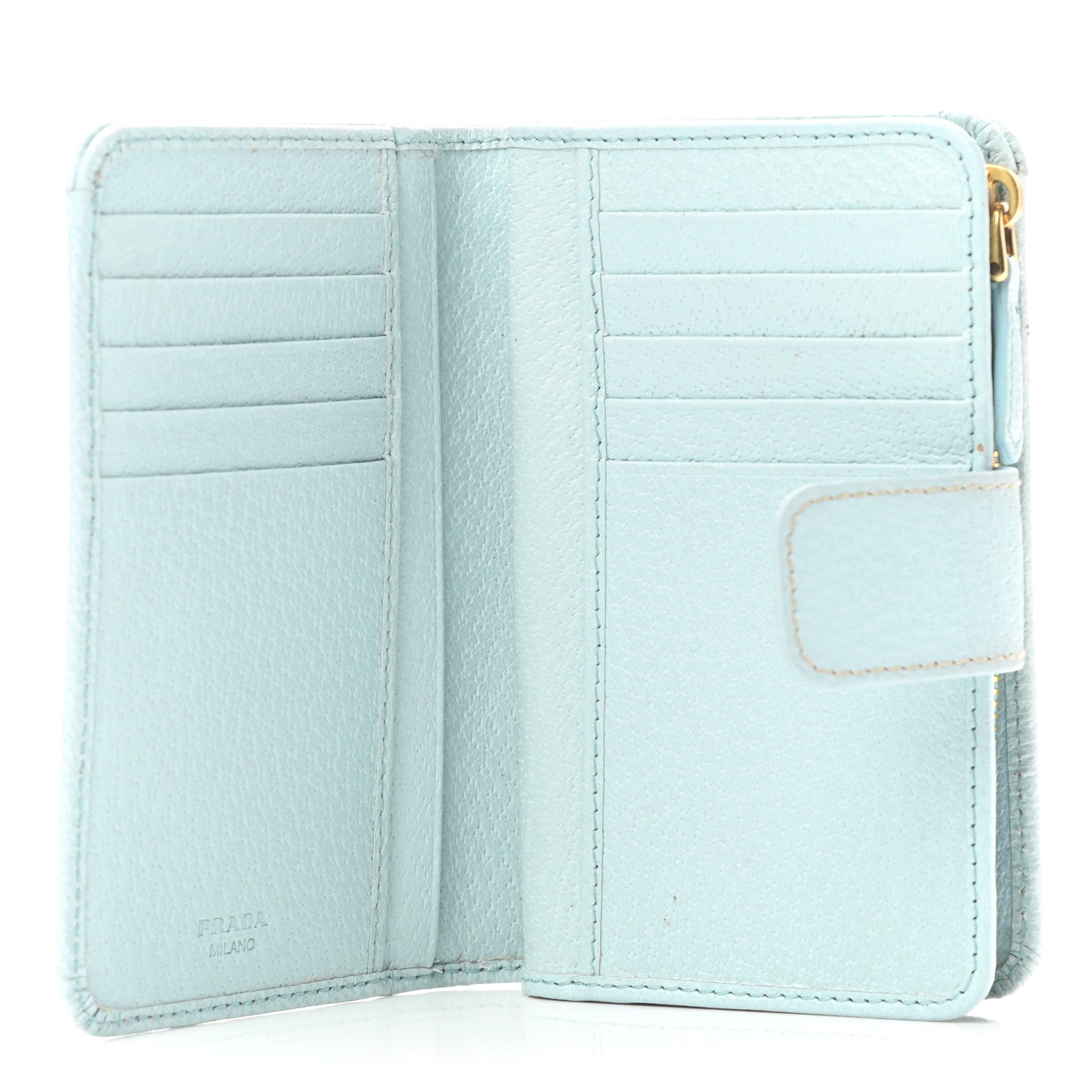 Prada Goatskin Compact Zip Wallet Light Blue 6 of 9