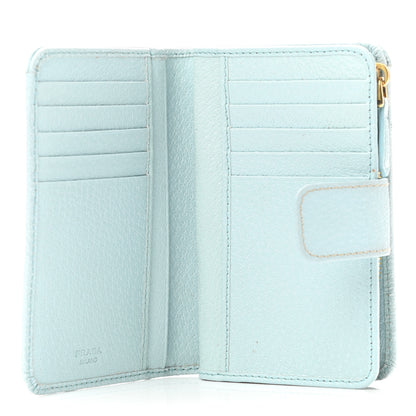 Prada Goatskin Compact Zip Wallet Light Blue 6 of 9