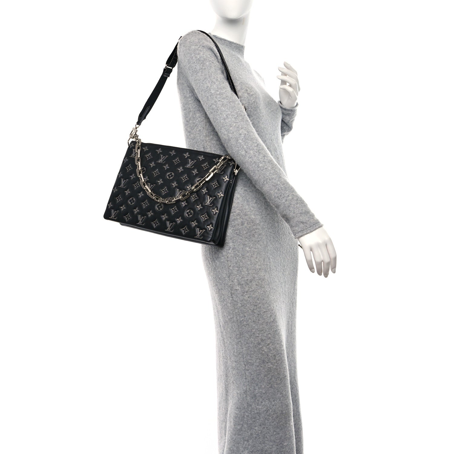 Louis Vuitton Lambskin Embossed Monogram Coussin MM Black Gray 2 of 10