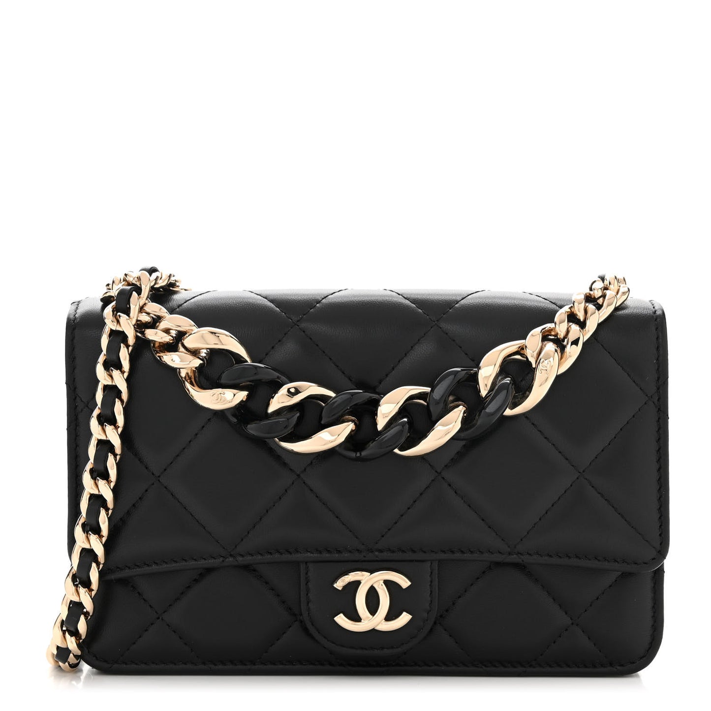 Lambskin Plexi Quilted Wallet On Chain WOC Black