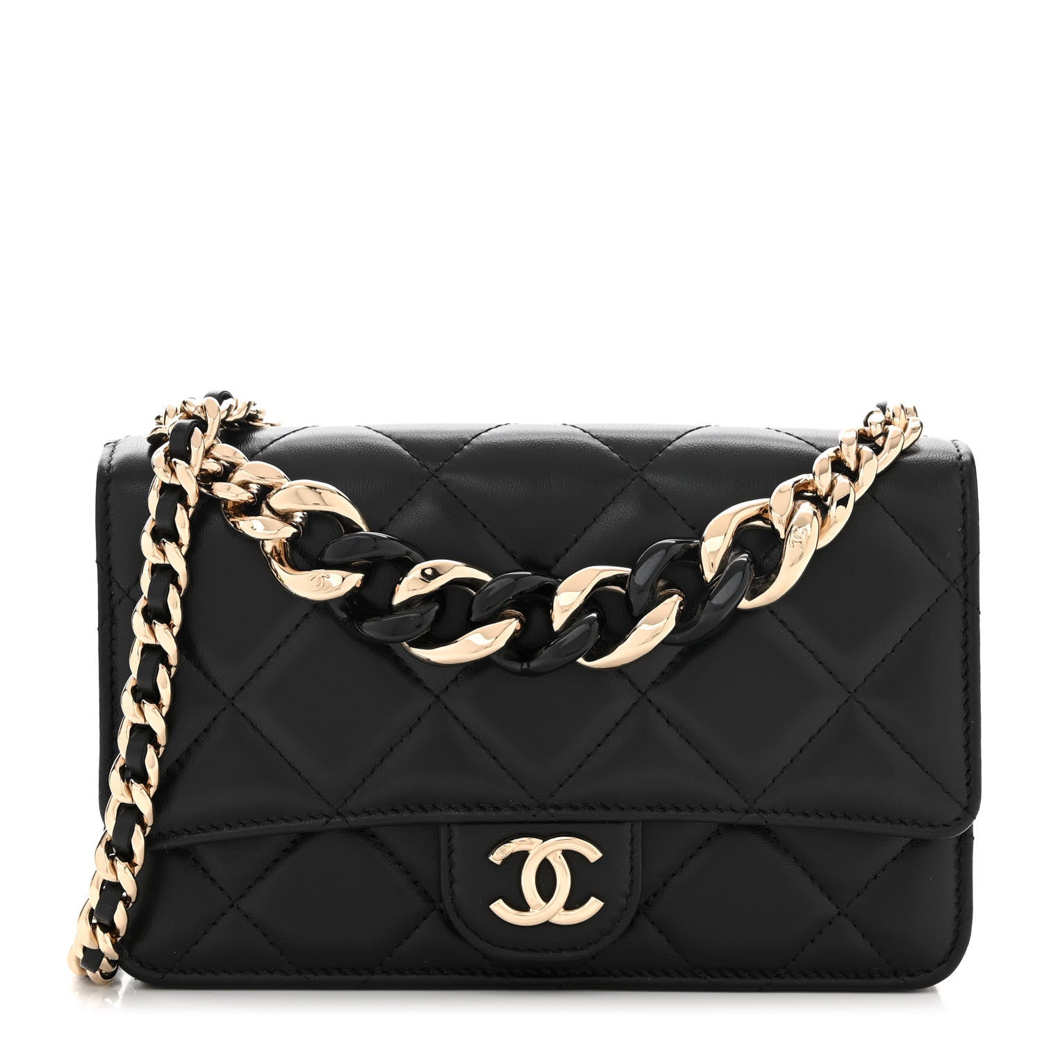 Chanel Lambskin Plexi Quilted Wallet On Chain WOC Black 1 of 12