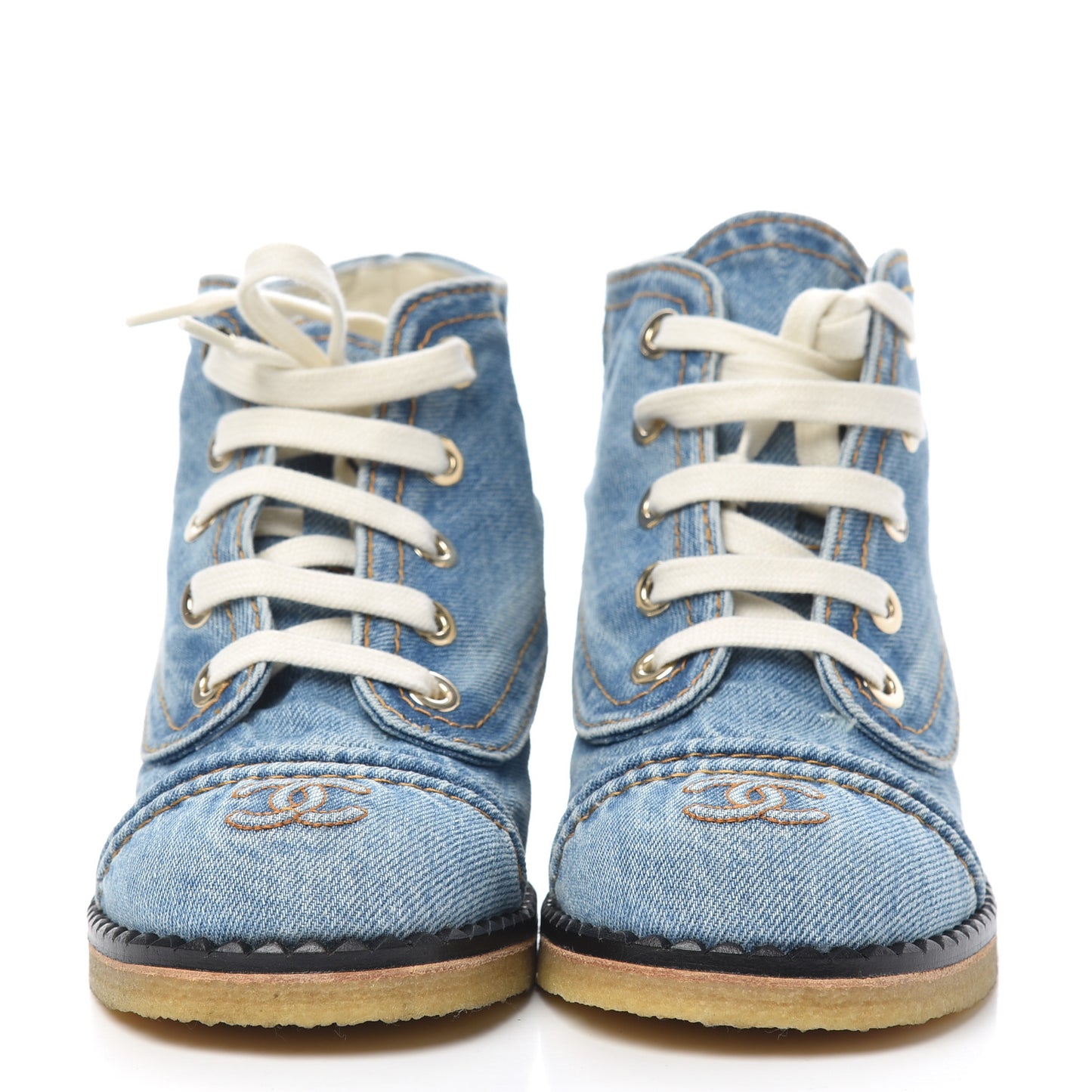 Denim Lace Up Boots 37 Light Blue
