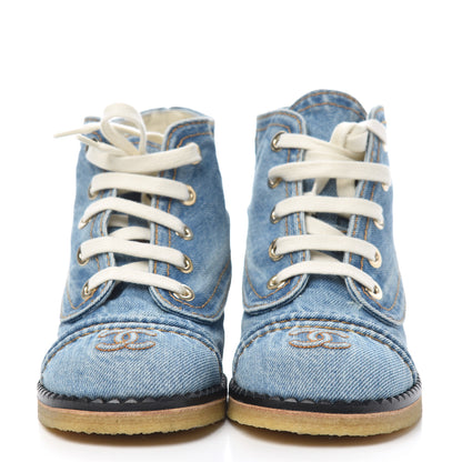 Chanel Denim Lace Up Boots 37 Light Blue 2 of 10