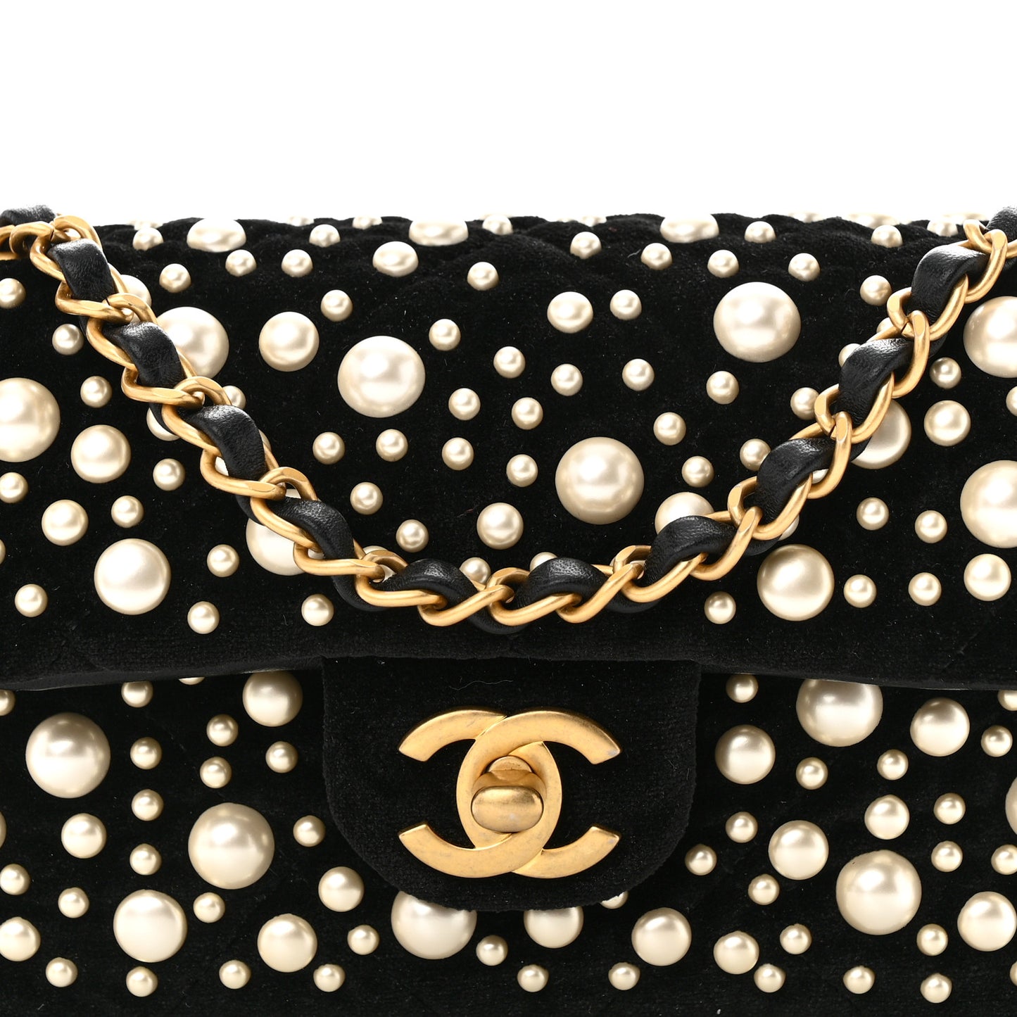 Velvet Pearl Mini Flap Bag Black