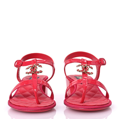 Chanel Patent CC Logo Thong Sandals 38.5 Red 3 of 12