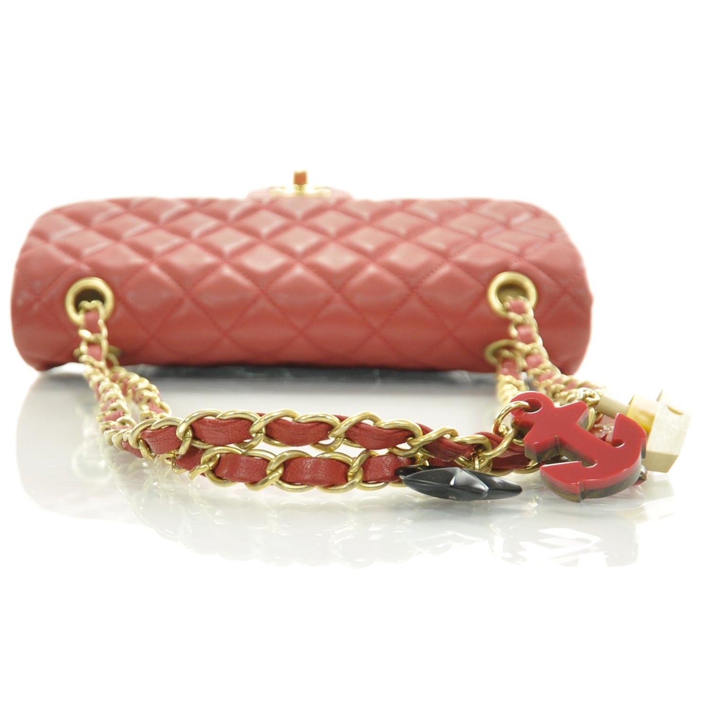 Lambskin Quilted Cruise Charm Medium Flap Red