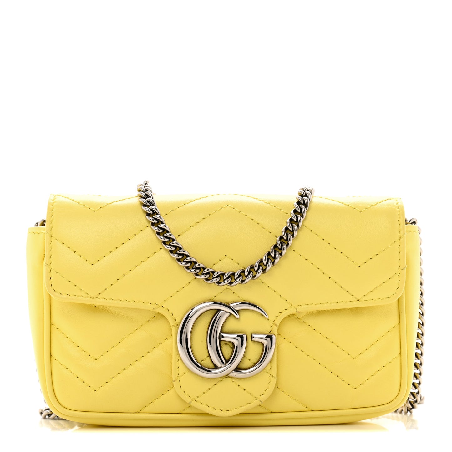 Calfskin Matelasse Super Mini GG Marmont Shoulder Bag Banana