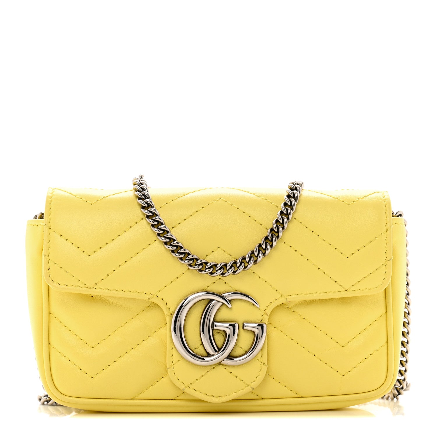 Gucci Calfskin Matelasse Super Mini GG Marmont Shoulder Bag Banana 1 of 14