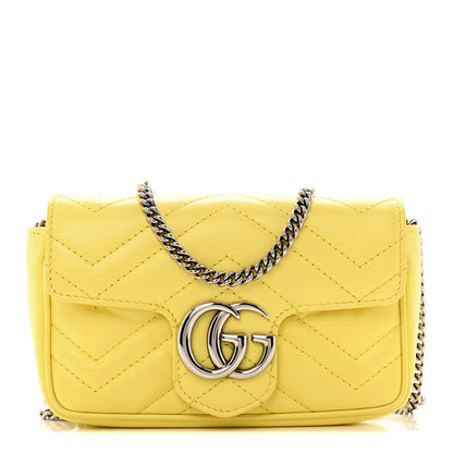Gucci Calfskin Matelasse Super Mini GG Marmont Shoulder Bag Banana 1 of 14