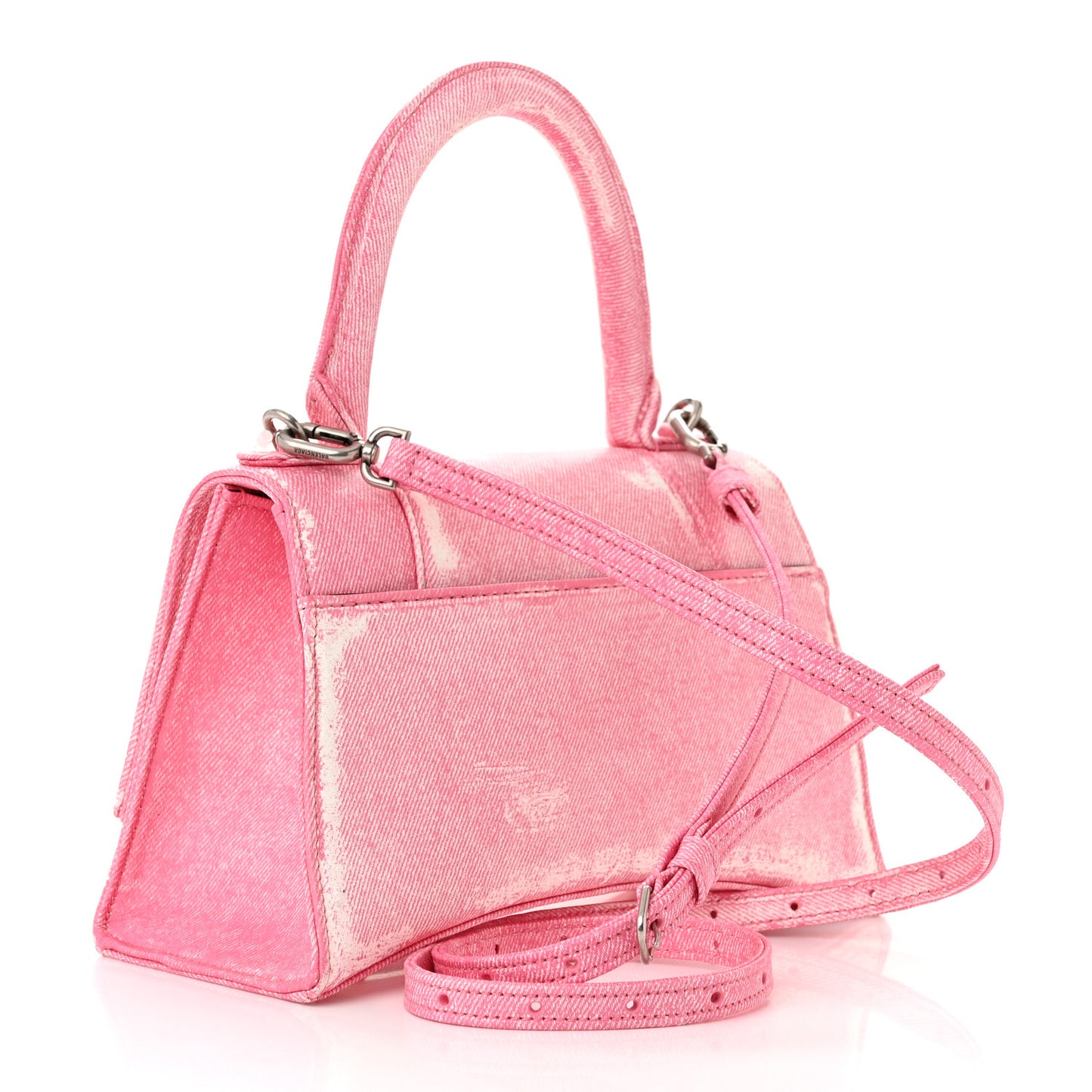 Nappa Denim Printed Small Hourglass Top Handle Bag Denim Pink