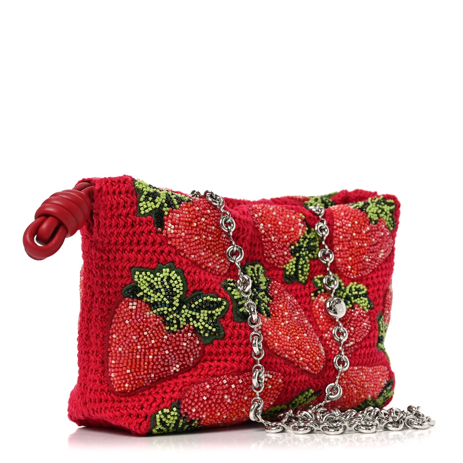 Loewe Crochet Beaded Strawberry Mini Flamenco Knot Clutch With Chain Red 3 of 11