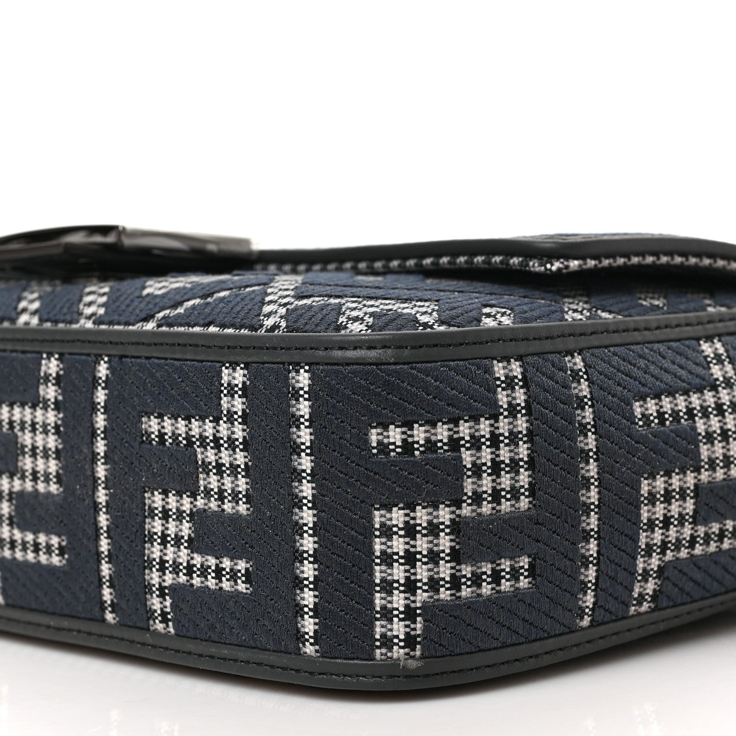 Fendi Wool Vitello King Houndstooth FF Embroidered Baguette Grigio Anthracite 8 of 8