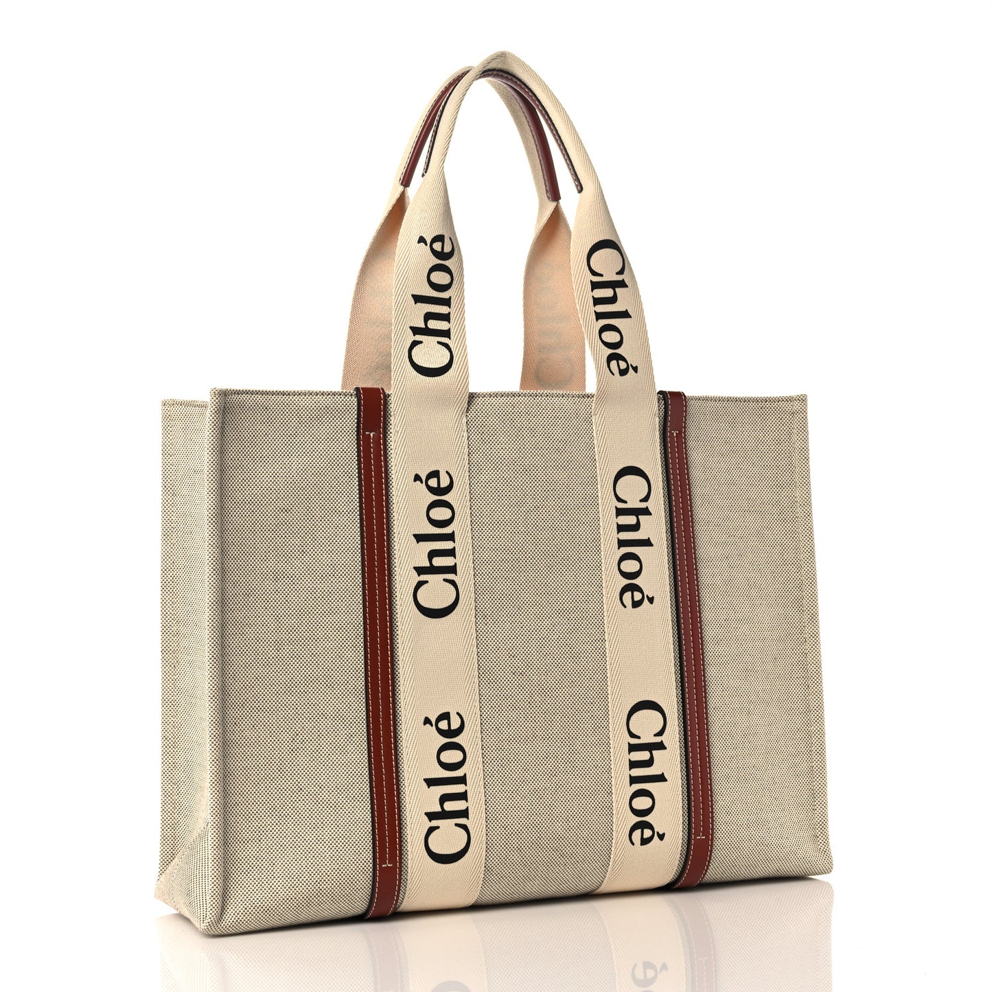Cotton Calfskin Large Woody Ribbon Tote White Brown
