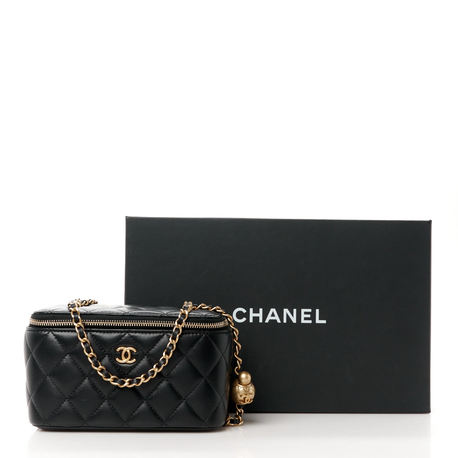 Chanel Lambskin Quilted Pearl Crush Small Vanity Case With Chain Black 11 of 11