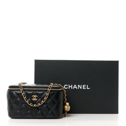 Chanel Lambskin Quilted Pearl Crush Small Vanity Case With Chain Black 11 of 11