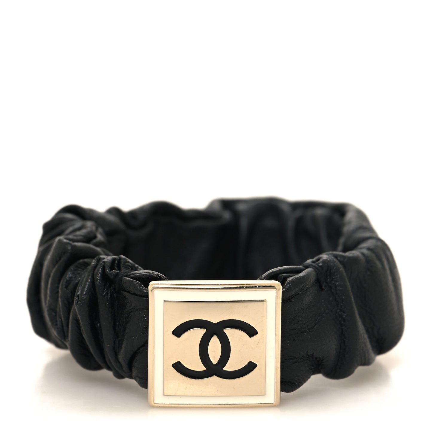 Lambskin CC Hair Scrunchie Black Gold