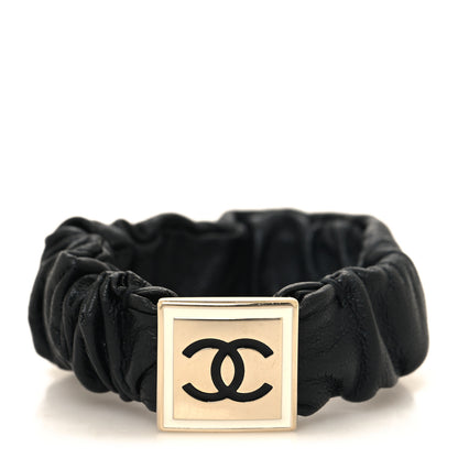 Chanel Lambskin CC Hair Scrunchie Black Gold 1 of 4