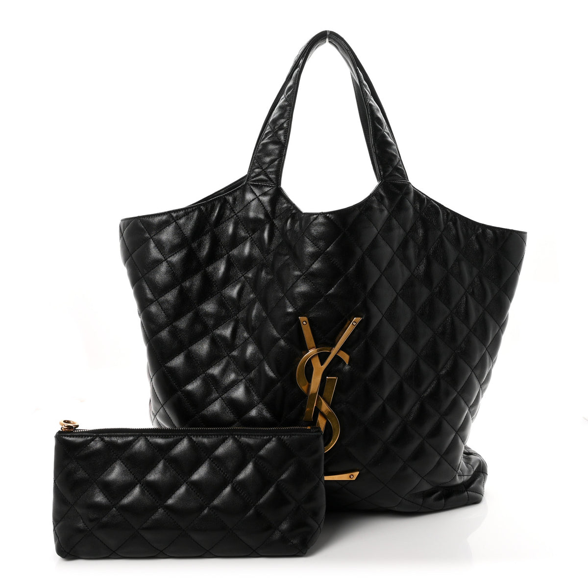 Lambskin Quilted Maxi Icare Shopping Tote Black