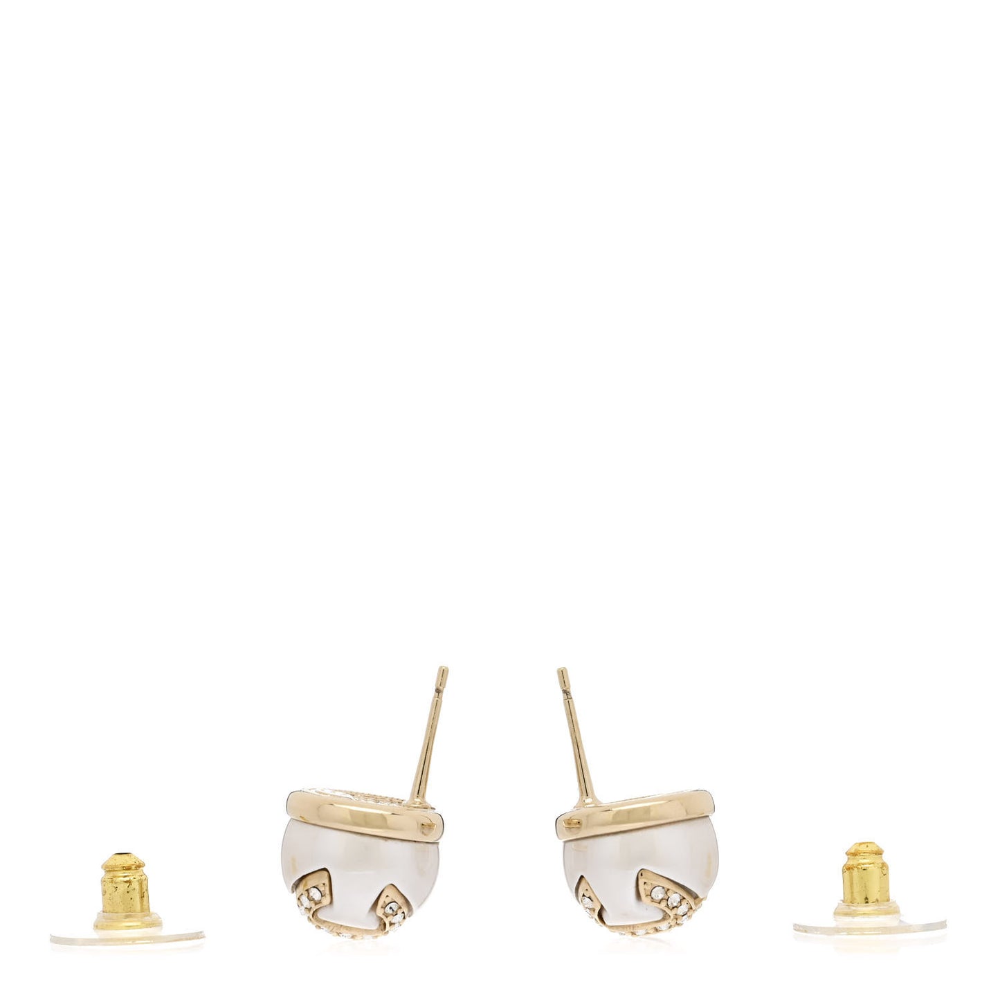 Pearl Crystal Metal CC Round Earrings Gold