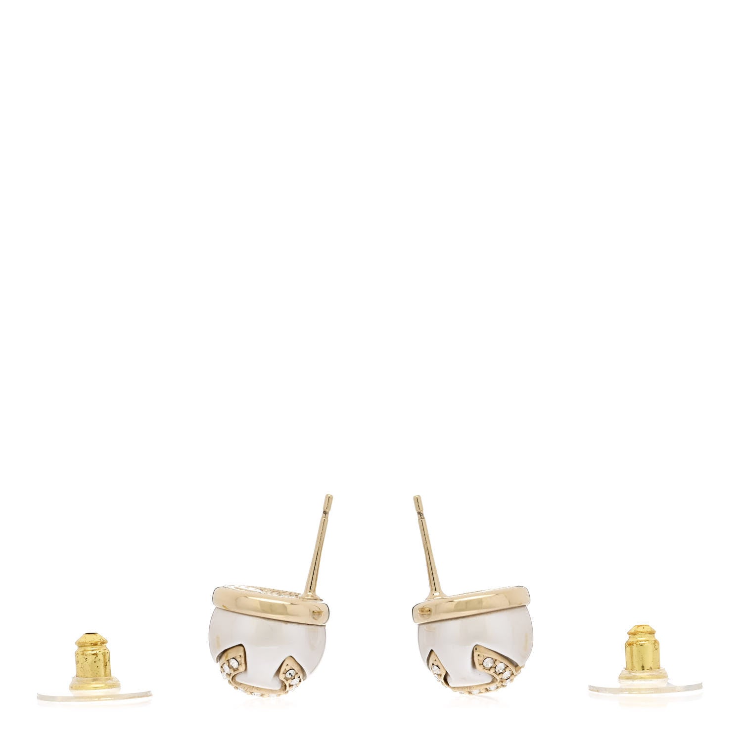 Chanel Pearl Crystal Metal CC Round Earrings Gold 3 of 5