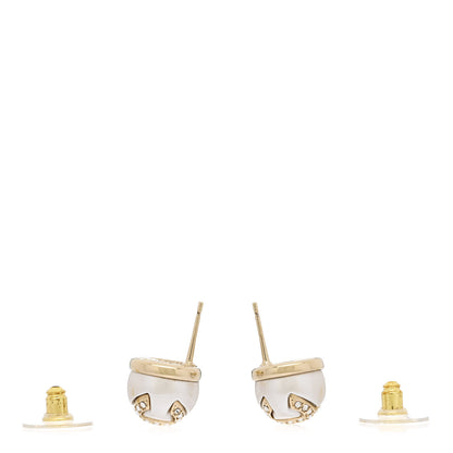 Chanel Pearl Crystal Metal CC Round Earrings Gold 3 of 5