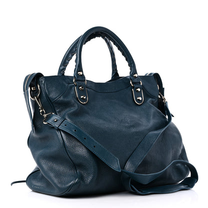 Balenciaga Chevre Silver Metallic Edge Hardware Velo Bleu Paon 3 of 12