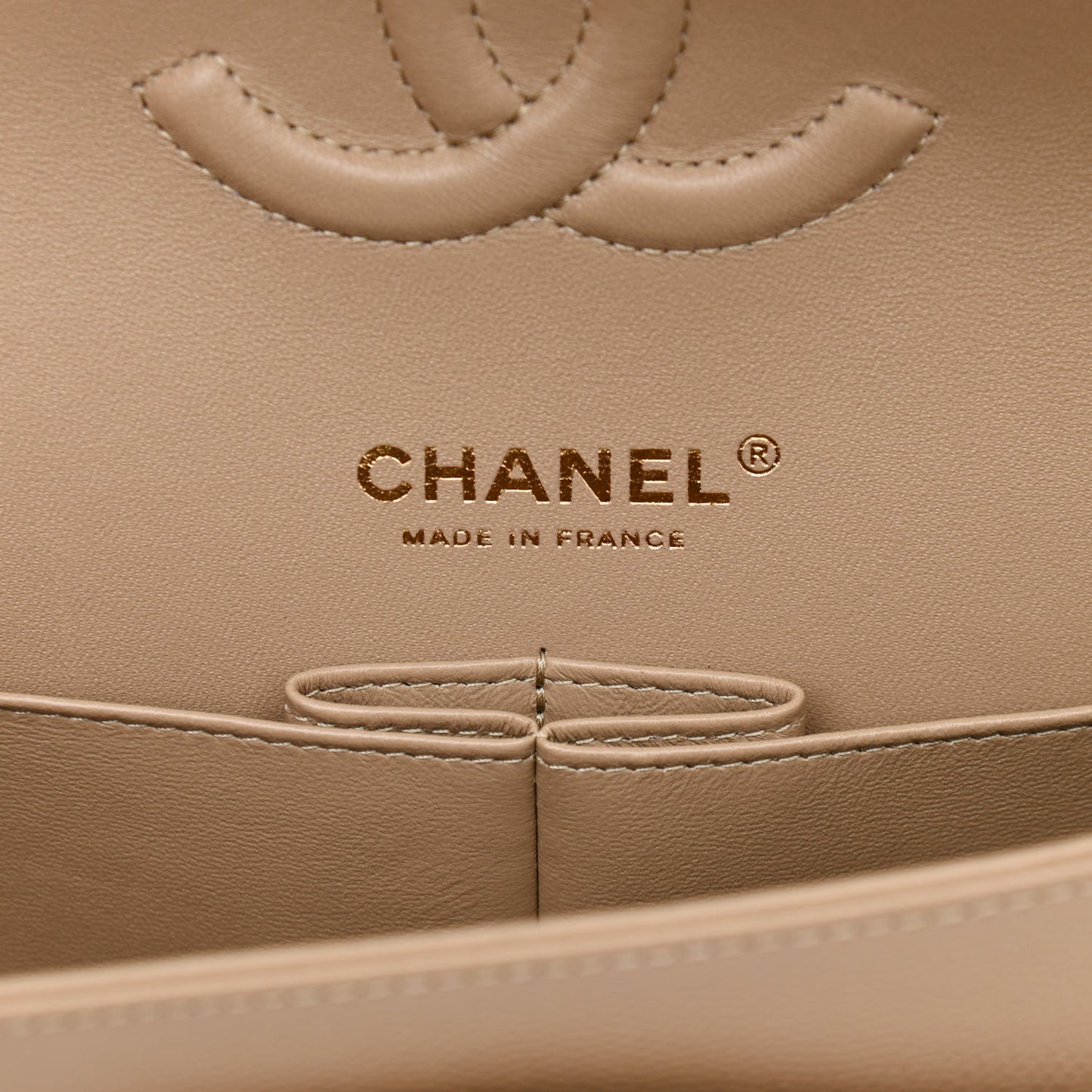 Caviar Quilted Medium Double Flap Beige
