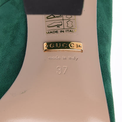 Gucci Kid Scamosciato GG Marmont Fringe 105mm Loafer Pumps 37 Emerald 6 of 10