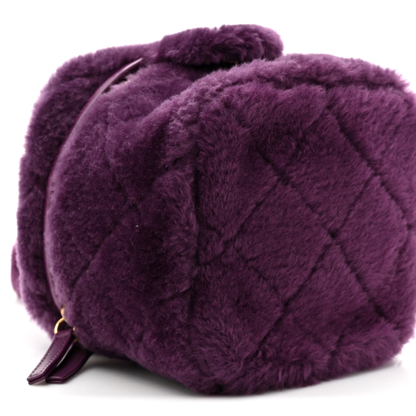 Shearling Lambskin Quilted Small Vanity Case Purple
