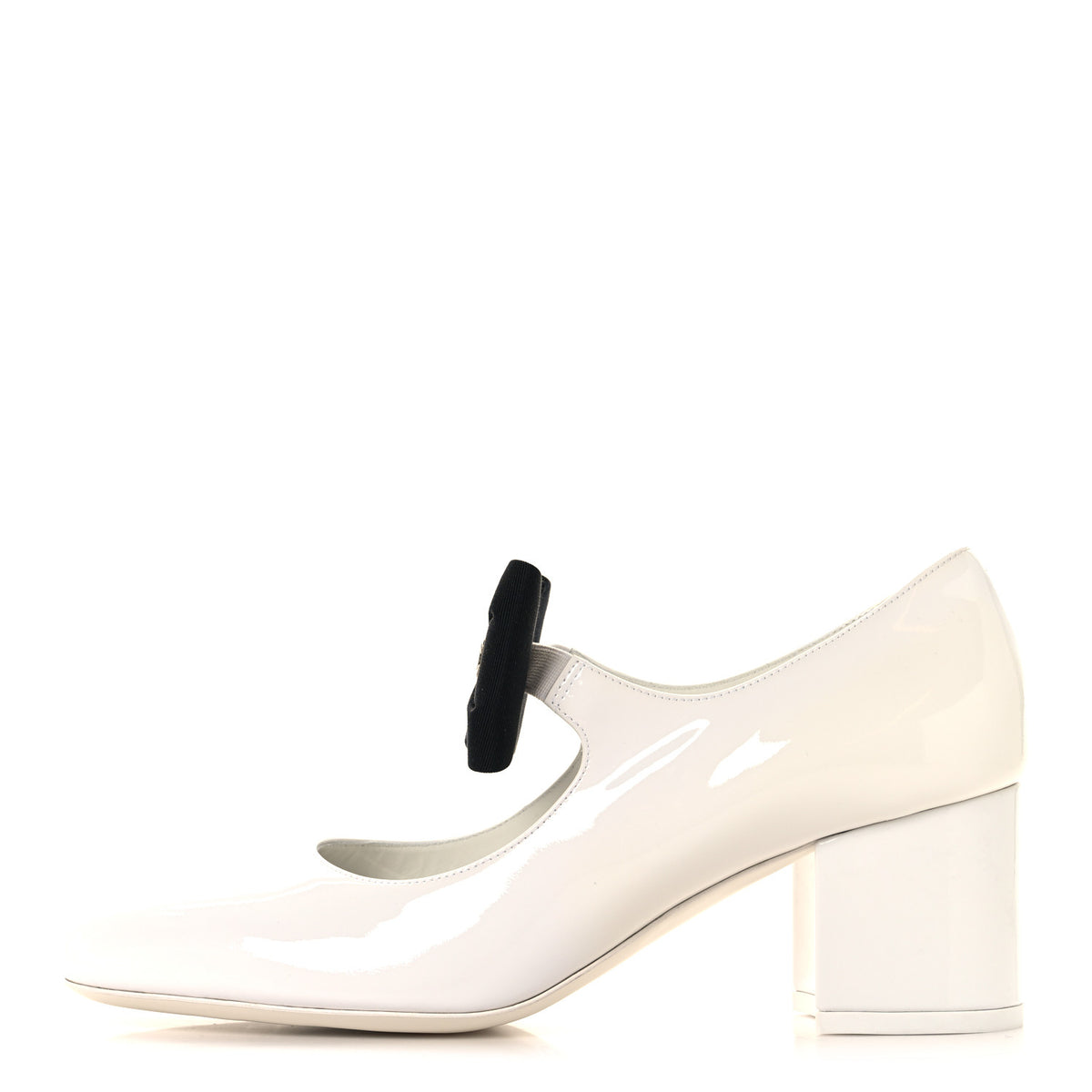Chanel Patent Calfskin Grosgrain Bow Mary Jane Pumps 38.5 White Black 1 of 10