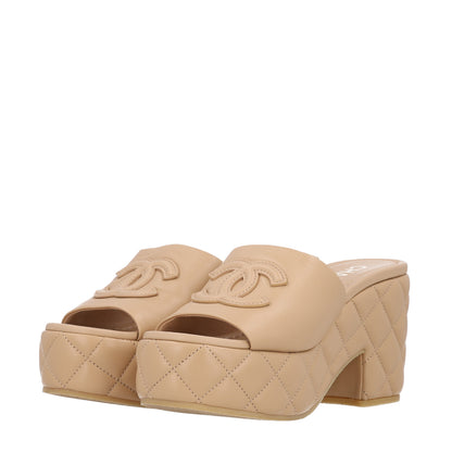 Chanel Lambskin Quilted CC Platform Mules 37.5 Beige 4 of 10