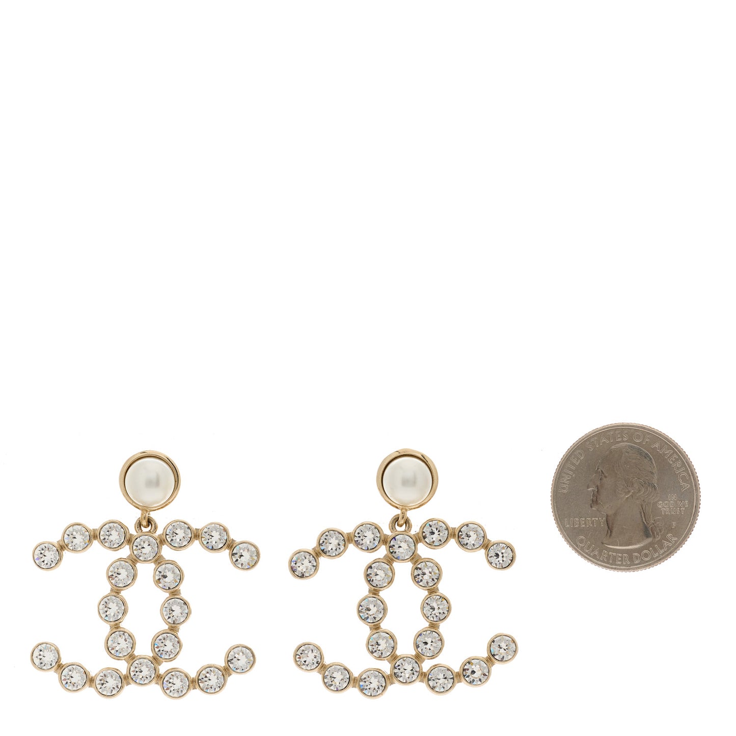 Crystal Pearl Large CC Drop Earrings Gold