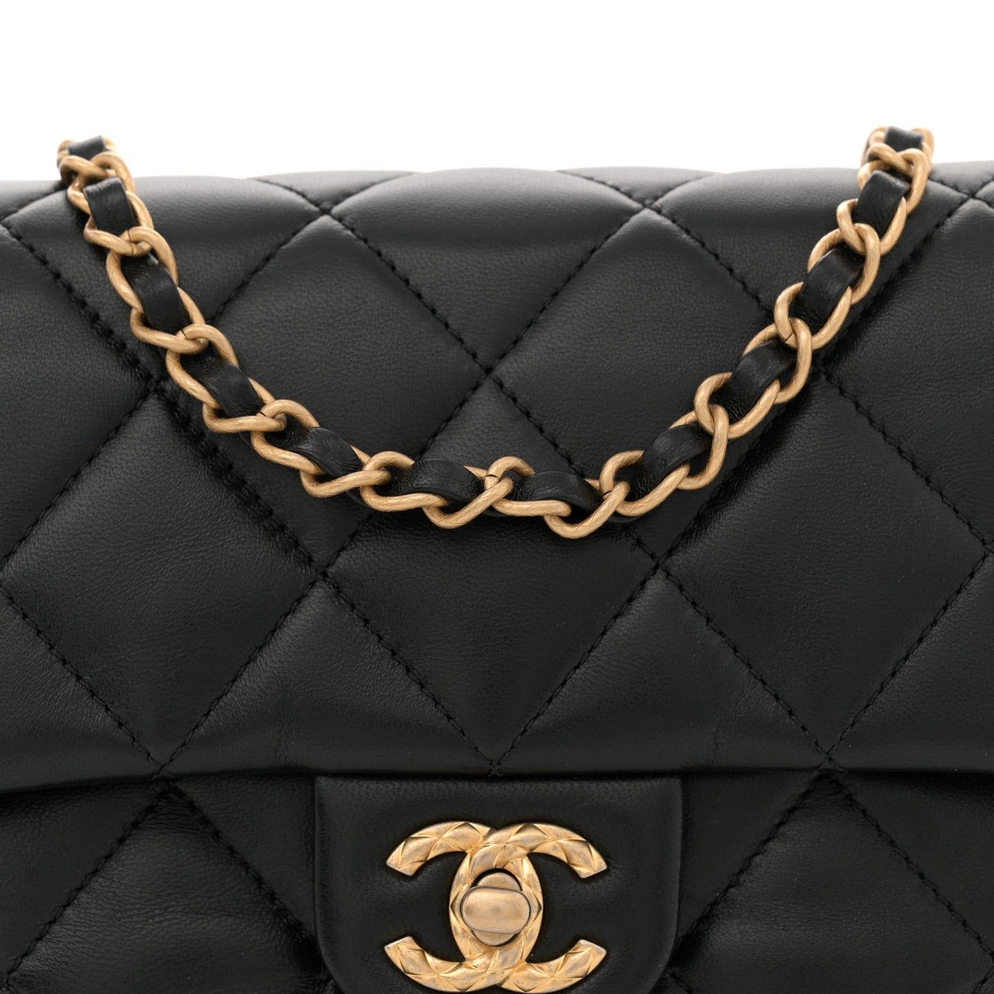Lambskin Quilted Chain Around Mini Flap Bag Black