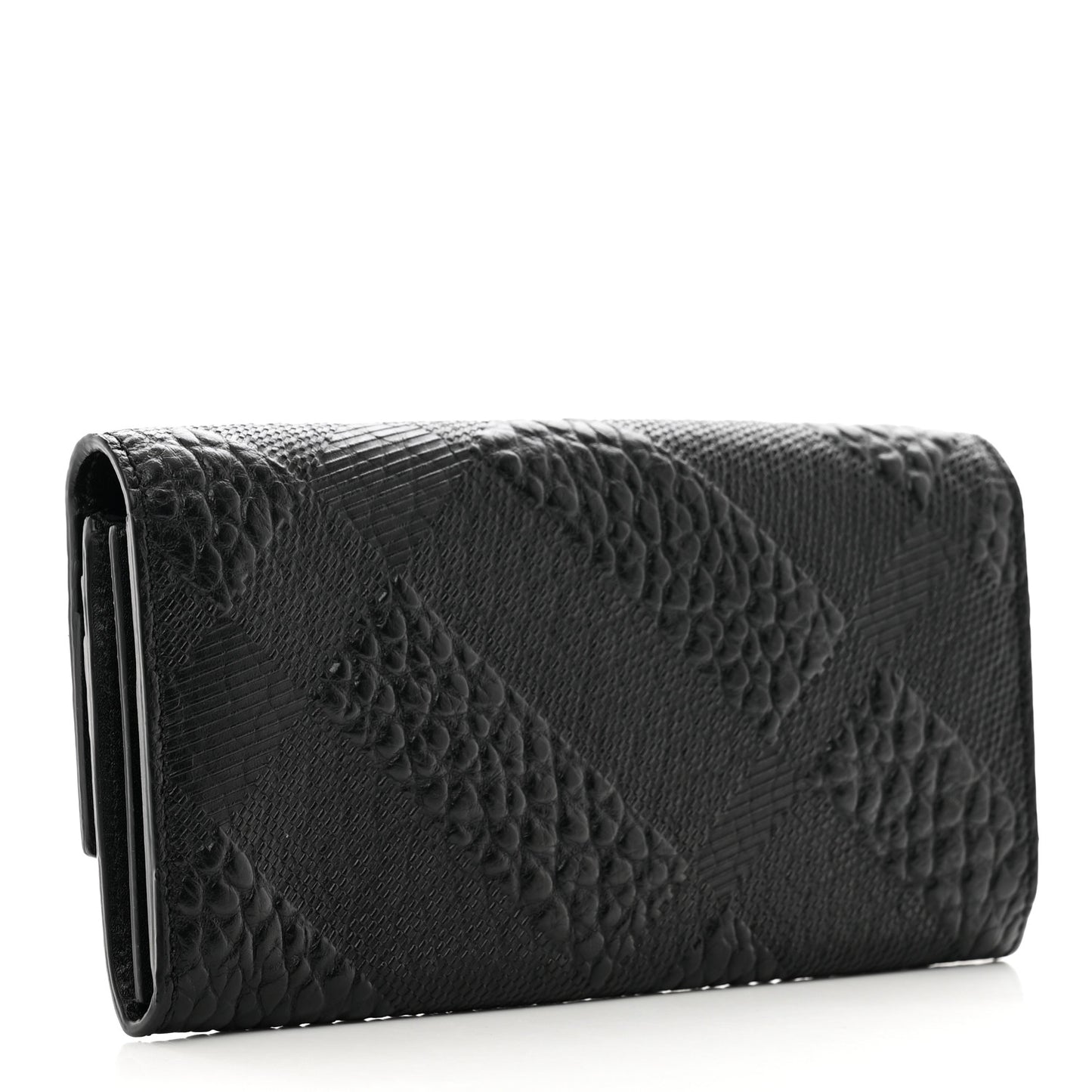 Signature Grain Calfskin Check Embossed Porter Continental Wallet Black