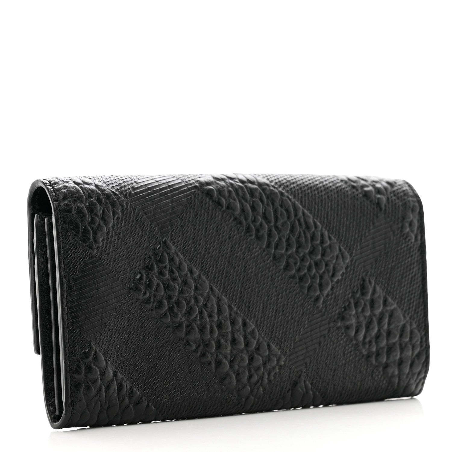 Burberry Signature Grain Calfskin Check Embossed Porter Continental Wallet Black 3 of 8