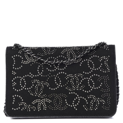 Chanel Canvas Studded CC Wallet On Chain WOC Black 1 of 14