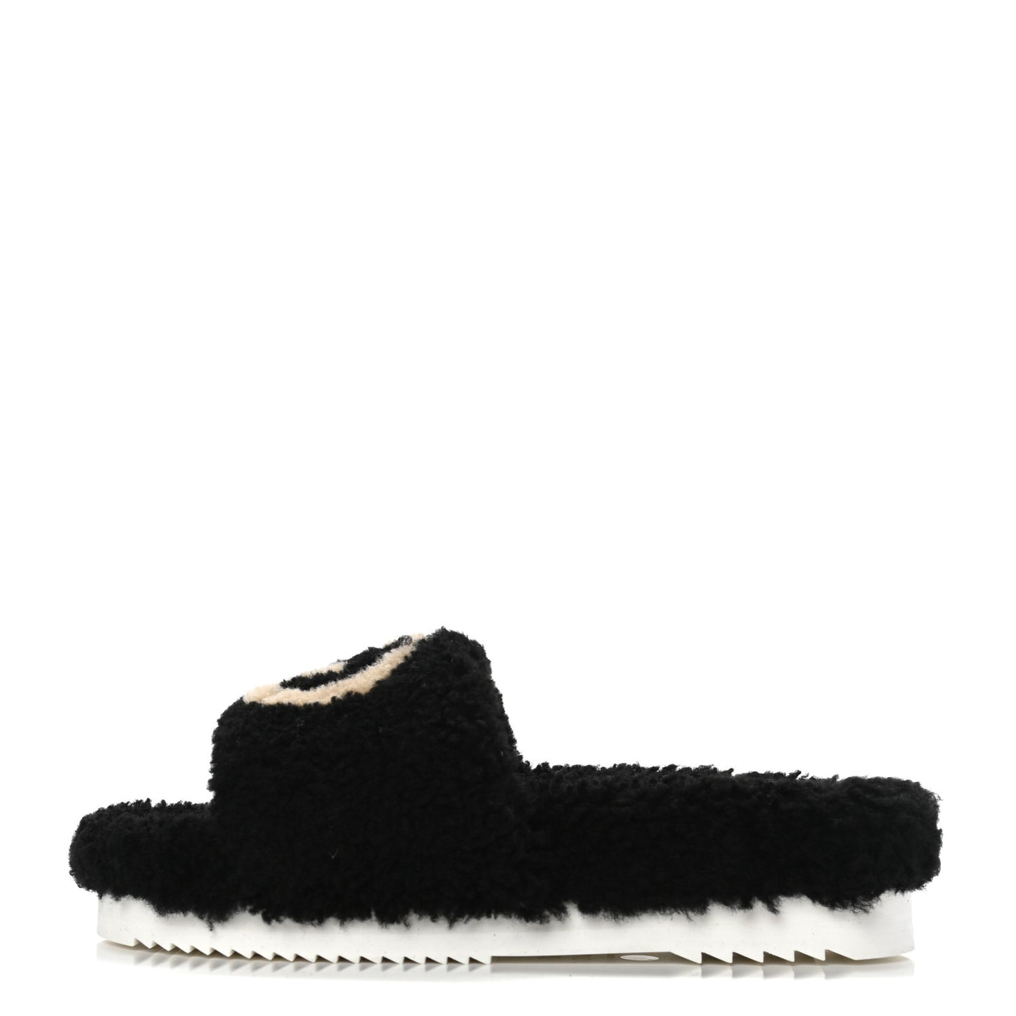 Shearling Eileen Logo Slide Sandals 38 Black Butterscotch